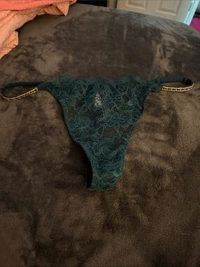 Victoria's Secret Teal Lace Thong with Gold Chain Straps Sz: XL